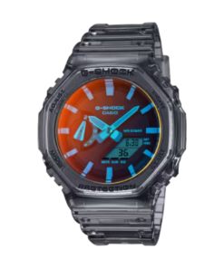 Reloj Casio G-Shock esfera gradiante naranja y negro con brazalete negro de caucho