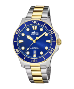 Reloj Lotus esfera azul con brazalete metálico de oro y plata