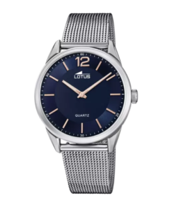 Reloj Lotus esfera azul marino con brazalete metálico plateado
