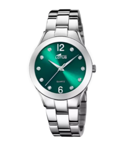 Reloj Lotus esfera verde con brazalete metálico plateado