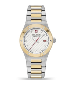 Reloj Swiss military esfera blanca con brazalete de acero y oro