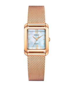 Reloj Citizen mujer esfera rectangular con carcasa y brazalete oro rosa