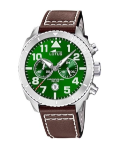 Reloj Lotus esfera verde y brazalete de piel marrón