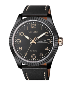 Reloj Citizen esfera negra con brazalete de piel negro