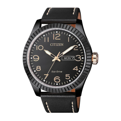 Reloj Citizen esfera negra con brazalete de piel negro