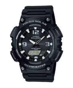 Casio deportivo esfera redonda negra con correa de plástico estilo marine