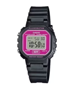 Casio digital esfera fucsia y correa negra de goma