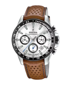 Reloj Festina esfera blanca con correa de piel marrón estilo deportivo