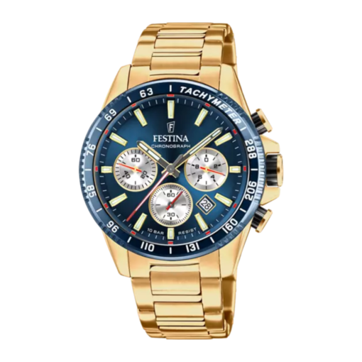 Reloj Festina azul marino brillo con correa metálica oro amarillo